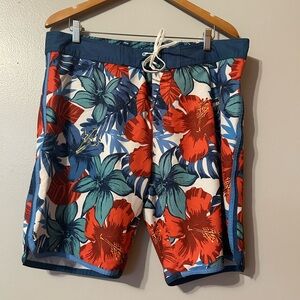 Burnside Men’s‎ Red and Blue Hawaiian Floral Board Shorts